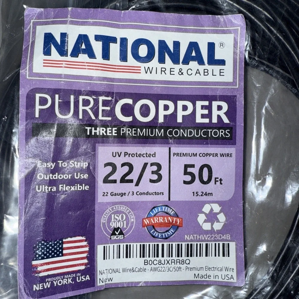 NATIONAL Wire & Cable – 22 AWG 3-Conductor Premium Copper Wire, 50Ft